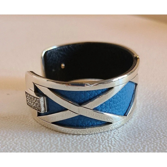 BRIGHTON CHRISTO MERIDIAN ZENITH NARROW CUFF BRACELET SET SILVER CRYSTALS - Picture 4 of 11